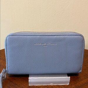 Adrienne Vittadini Periwinkle Zip Wallet  pebbled leather / vegan trim& interior